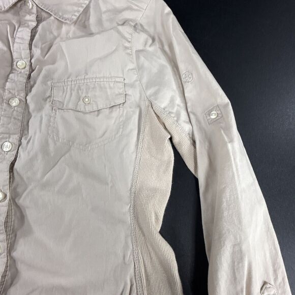 Converse One Star 100% Cotton Beige Button Down Shirt Women's Medium Y2K - Picture 3 of 11